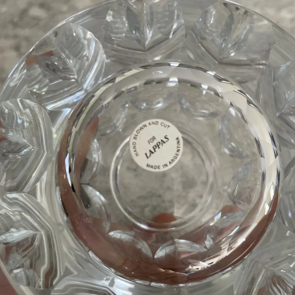 Lappas Hand Blown & Cut Crystal White Clear Glass Jar Heavy 4